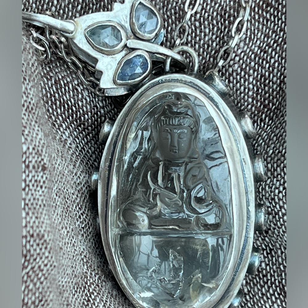 one of a kind hand crafted Guanyin carved quartz moonstone treasure box pendant